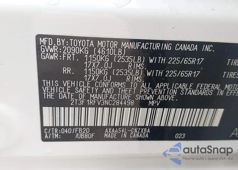 2022 Toyota Rav4 Le из США, поврежденный, VIN 2T3F1RFV3NC284498